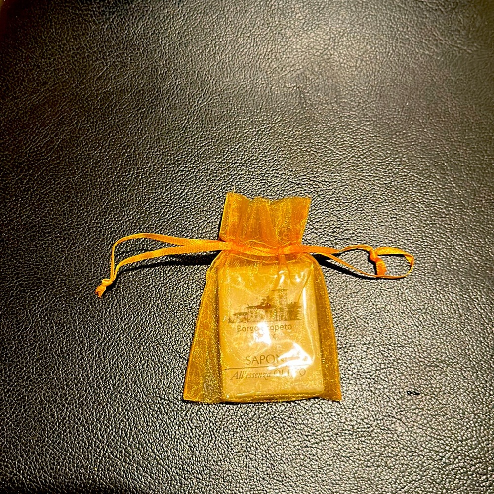 Luxury Italian olive soap in a pretty gold pouch!